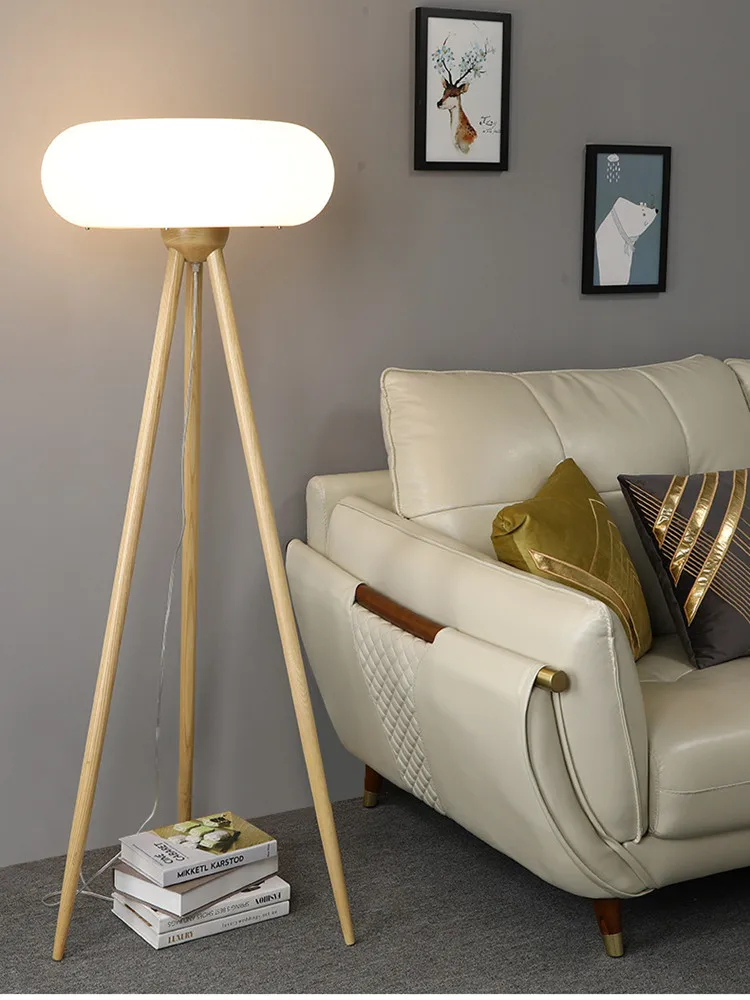 

Скандинавская Напольная Лампа с деревянным штативом, украшение для гостиной, спальни, кабинета, комнатное освещение, напольная лампа