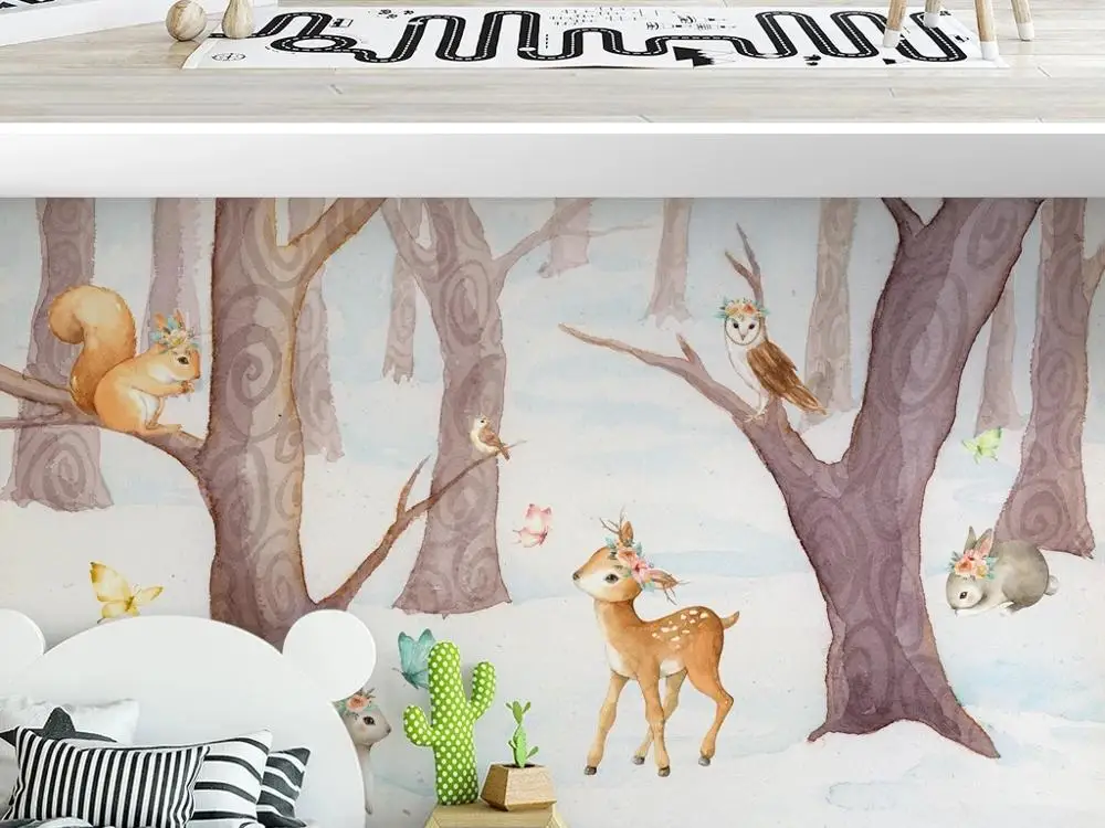 Большие настенные 3D обои на заказ скандинавские Мультяшные деревья олень