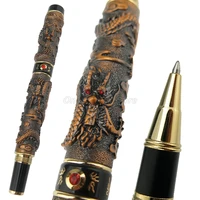 jinhao ancient bronze metal double dragon playing pearl carving embossing roller ball pen professional office stationery writing