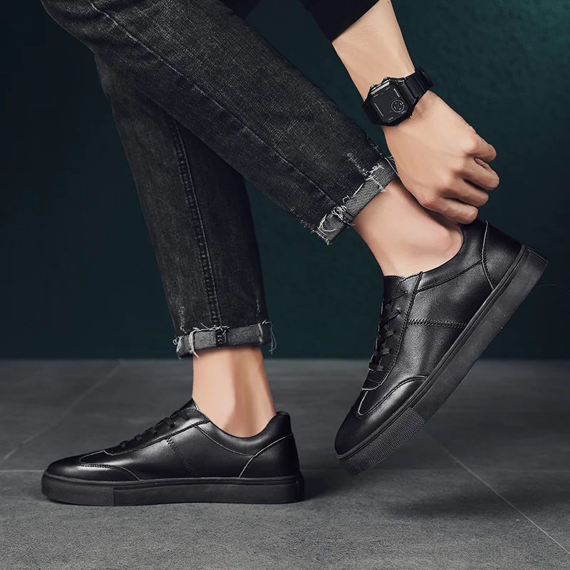 Fashion Men Genuine Leather Casual Shoes lace up Lightweight Breathable Flats outdoor Luxury Brand Men's Walking Sneakers |