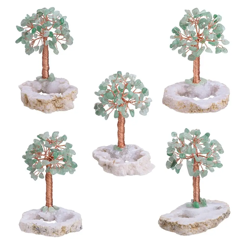 

TUMBEELLUWA 3.5''Handmade Multicolor Crystal Lucky Money Tree,Natural Crystal Geode Drusy Slice Base Bonsai Sculpture Home Decor