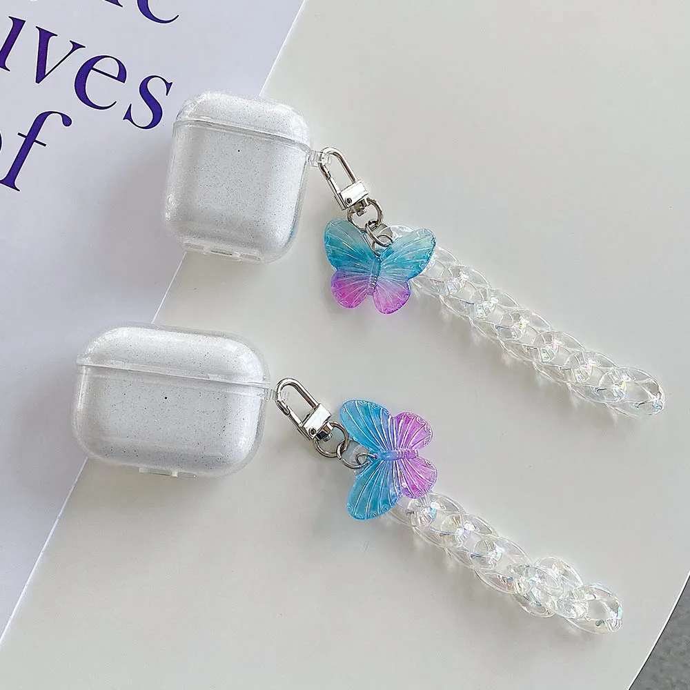 

For 2 Glitter Clear Earphone Cases 3D Butterfly Keychain For Pro 1 Soft Shockproof Headphone Cover Shell