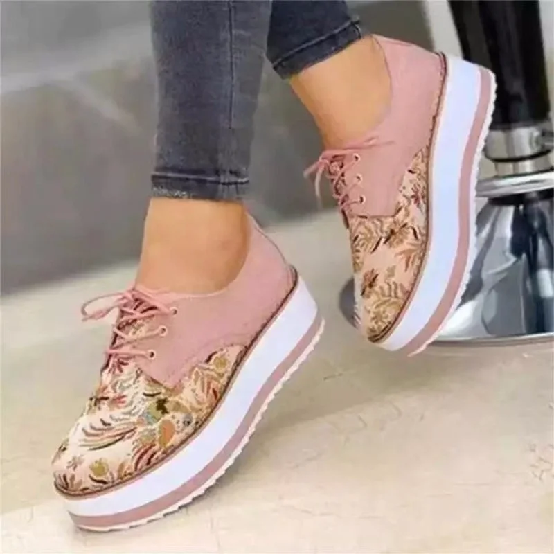 

Floral Printed Platform Shoes Women Sneakers Autumn Thick Bottom Casual Ladies Shoes Zapatillas Mujer Plus Size 43