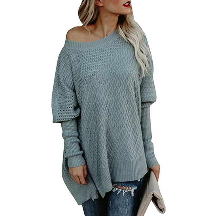 

2021 street fashion sweater women zipper bat sleeve off-the-shoulder sweater women winter sweater