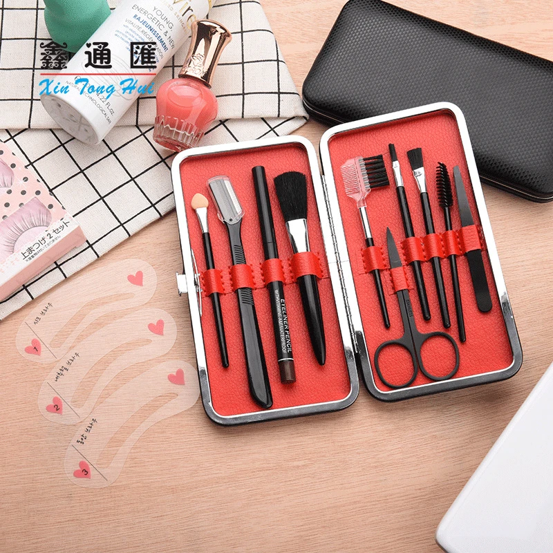 

Набор кистей для макияжа, инструменты для бровей, набор из 10 кистей для макияжа, набор для стрижки бровей