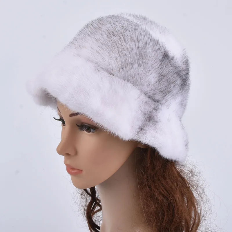Women's Twist Hat Natural Mink Fur Hat  Pattern Accessories Autumn Winter Women's Warm Outdoor Hat