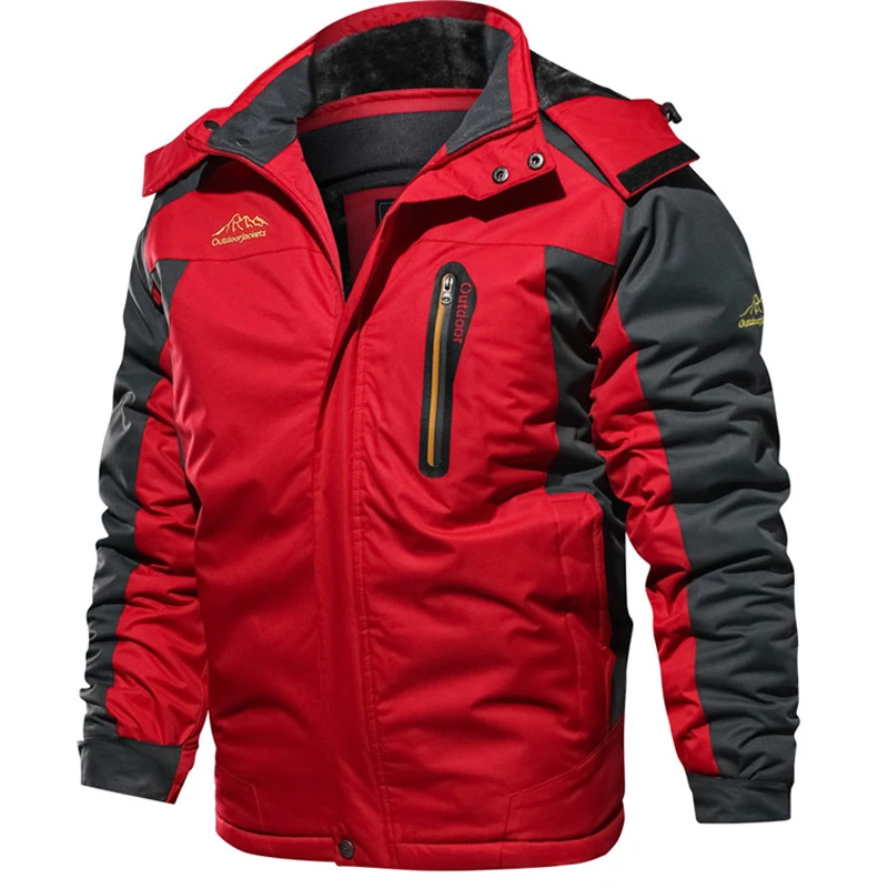 red Зимняя куртка мужская 7XL 8XL 9XL Толстая теплая парка флисовая меховая с капюшоном Военная водонепроницаемая куртка мужская ветровка - Цвет: red