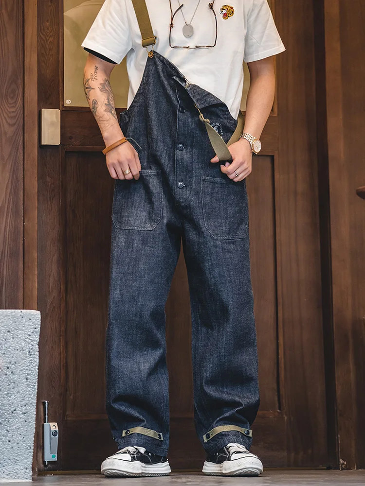 Denim Jumpsuit for Men American Vintage Navy Overalls Spring Autumn Original Straight Leg Jeans Male Fashion Trend Cargo Pants