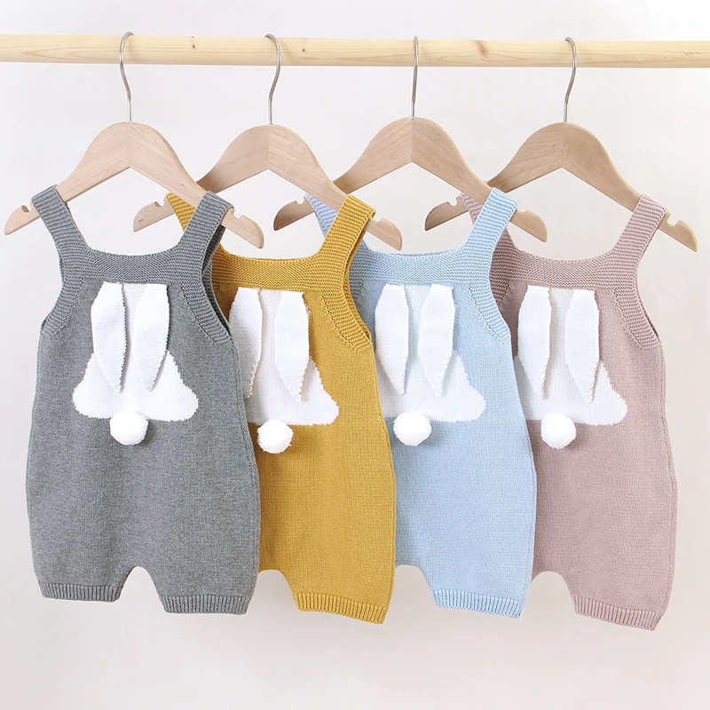

0-3y Baby Girl Rompers Bunny Big Ear Rabbit Knitted Boy Clothes Newborns Infant Jumpsuits Outfits Sleeveless Children's Overalls