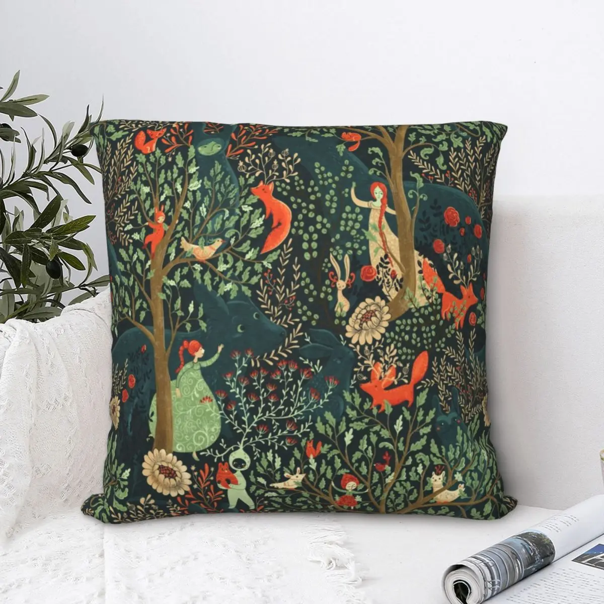 

Whimsical Wonderland Square Pillowcase Cushion Cover Creative Zip Home Decorative Polyester Sofa Simple 45*45cm