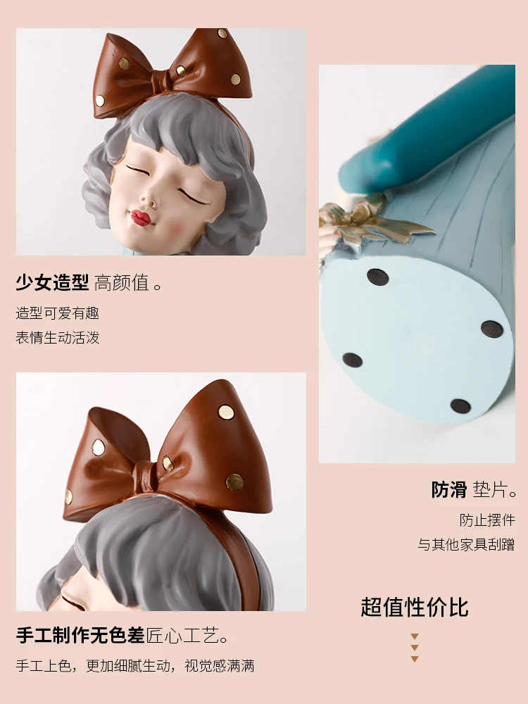 

Modern Bowknot Girl Vase Resin Ornaments Home Livingroom Flower Pot Figurines Crafts Desktop Fake Flower Sculpture Decoration