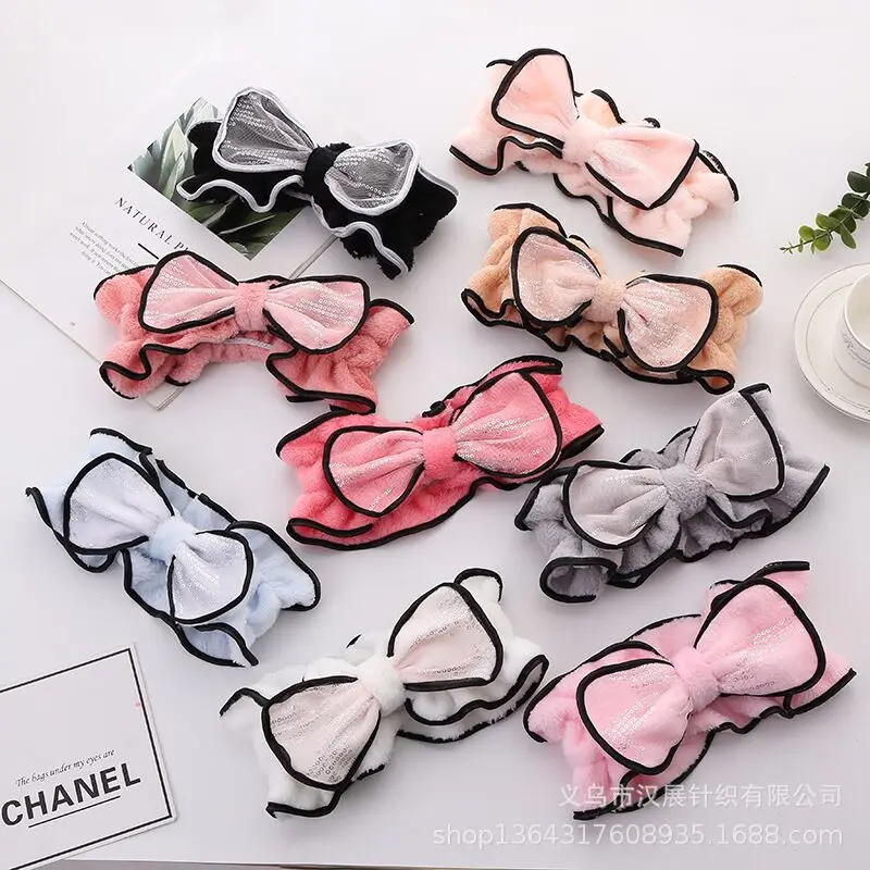 

Повязка для волос для девочек в Корейском стиле с бантом, милый женский повязка для волос с кроличьими ушками, мягкий коралловый украшенный ...