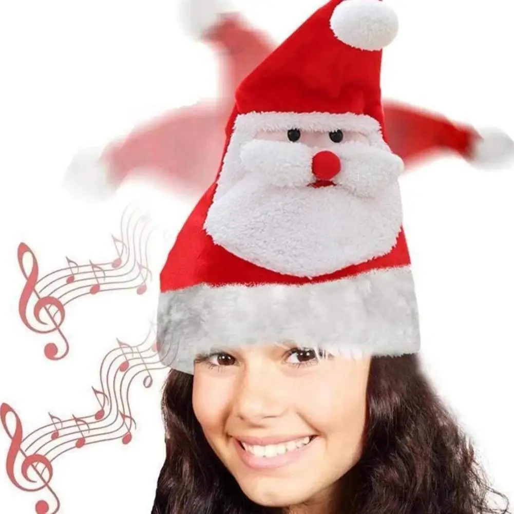 

Red Color Electric Christmas Santa Hat Toy Singing Dancing Moving Plush Cap Toy For Kids Xmas Gift