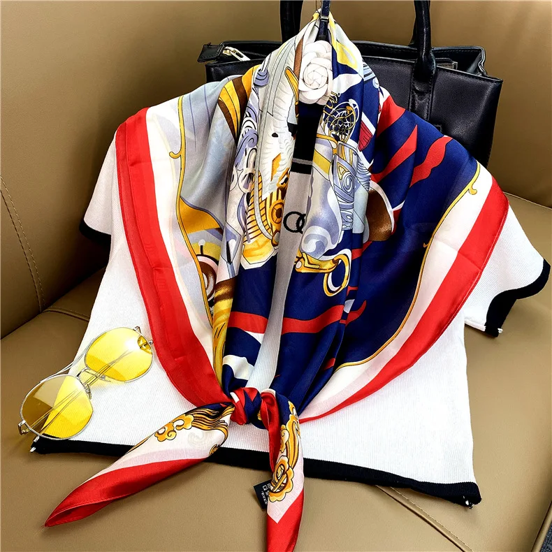 

Oil painting peony big flower rose Luxury Brand Square Scarf Women Silk Scarf Female Bandana Shawl Kerchief Scarves For Ladies