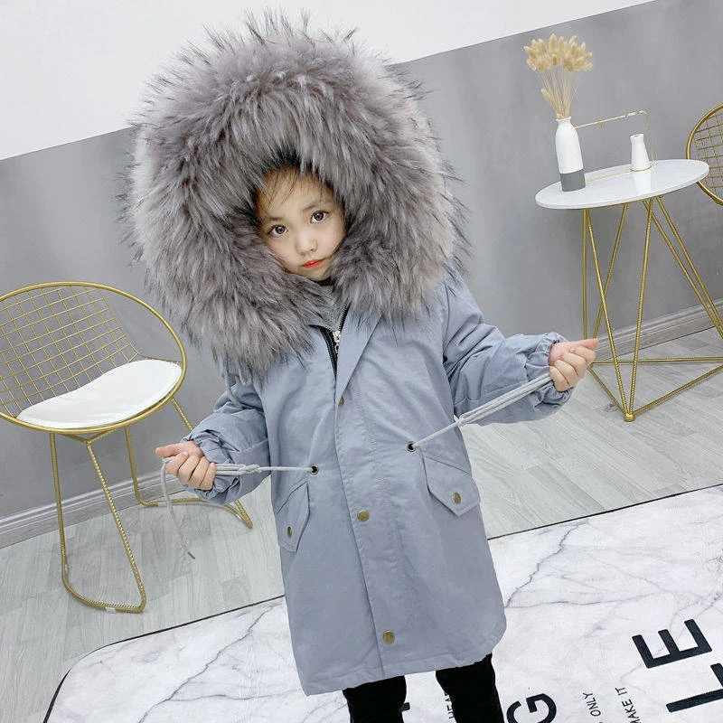 

New Faux Fur Parker Coat Lining Outwear with Detachable Fur 2020 Fxfurs Fashion Children's Pie Over Girls and Boys Faux Leather