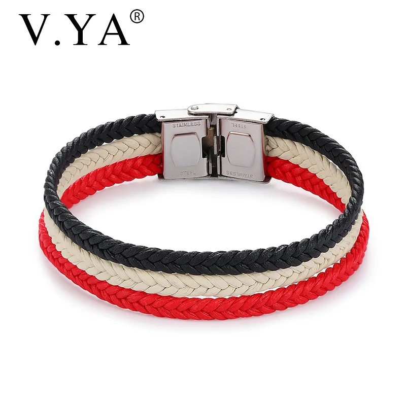 V.YA 2019 модный браслет из кожи и нержавеющей стали трехцветные глянцевые браслеты