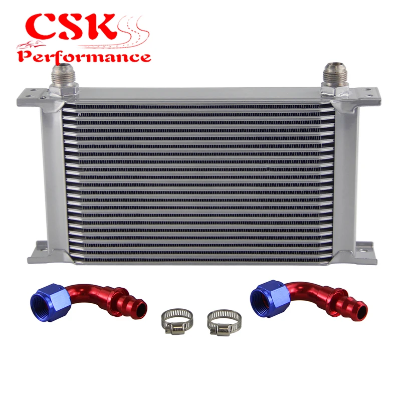 

22 Row AN10 Universal Aluminum Engine Oil Cooler British Type with 90 Degree Hose Adapters