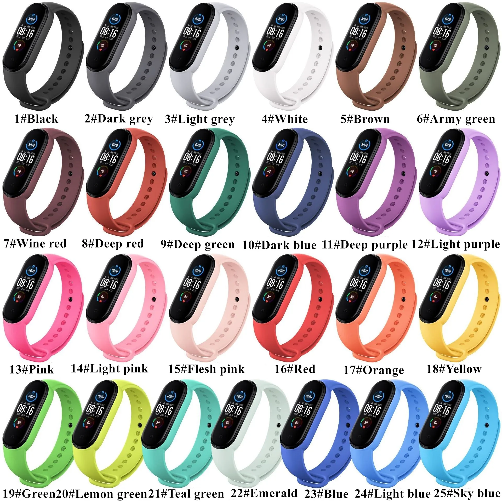 Fashion For Xiaomi Mi Band 5 Replacement Strap Sport Silicone Strap M5 Wristband Bracelet Two-Tone Replacement Strap 25 color