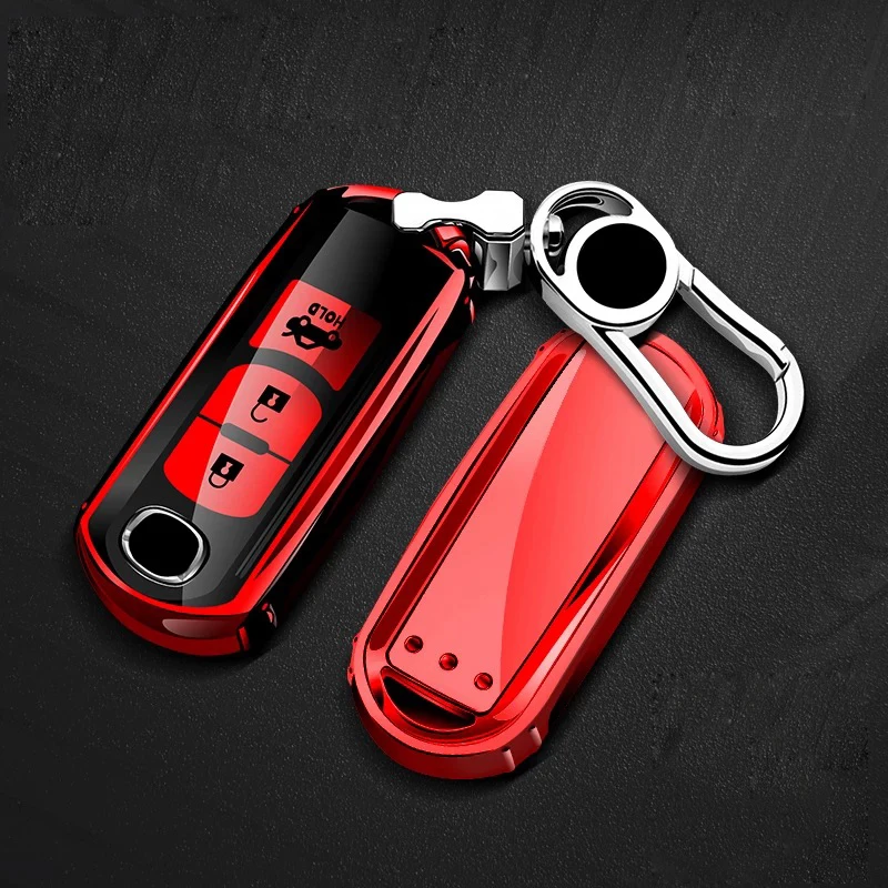 Red-3 buttons Чехол для ключей автомобиля из ТПУ для Mazda 3 6 Axela CX5 CX4 CX8 Atenza авто аксессуары защита ключей с брелоком - Название цвета: Red-3 buttons