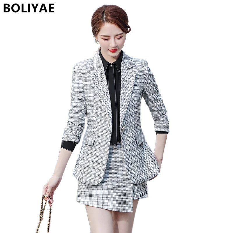 New Suits with Skirt Women's Autumn Winter Elegant Fashion Tweed Blazers Long Sleeve Jacket Female Top Coats Set Woman 2 Pieces