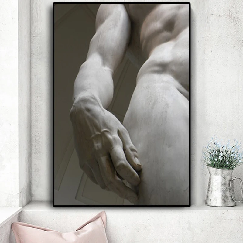 

Скульптура Микеланджело, искусство на стене Давида с черной и белой ручкой, картины на холсте, картины для гостиной, домашний декор