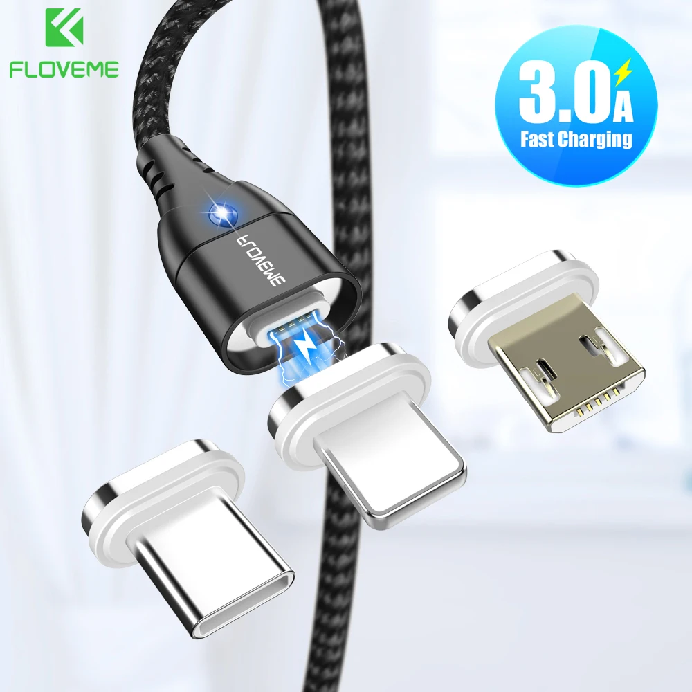 Кабель для зарядки FLOVEME магнитный Micro USB/ Type C/ Lightning 3A 1м/ 2м черный/ красный/