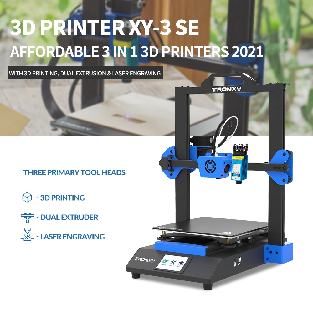 

Tronxy XY-3 SE 2 in 1 3 in 1 or Laser Engraving 3D Printer Silent Fast Assembly Double Z Motor Glass Plate 255*255 printer