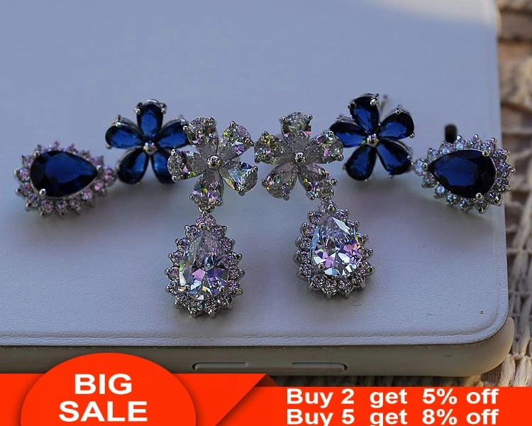 Роскошные серьги подвески с цветочным украшением из Earrring AAAAA Циркон cz 925 серебро