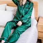 Пижамный комплект WENYUJH женский атласный из искусственного шелка, одежда для сна с длинным рукавом и коротким рукавом, ночная рубашка, на осень