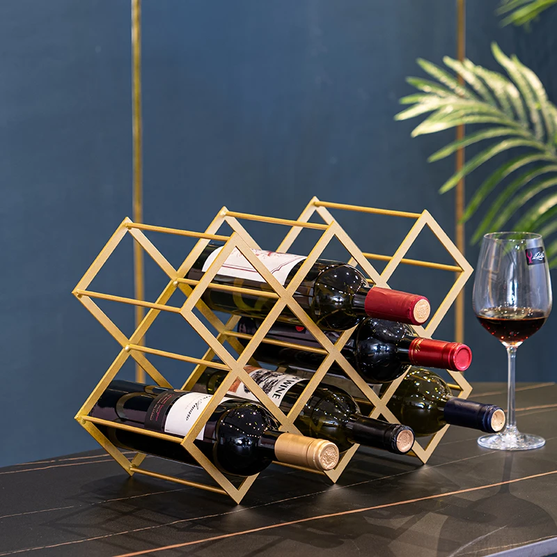 Nordic Metal Wine Rack Decoration Diamond Wine Lattice Cabinet Display Simple Home Living Room Wine Storage Rack