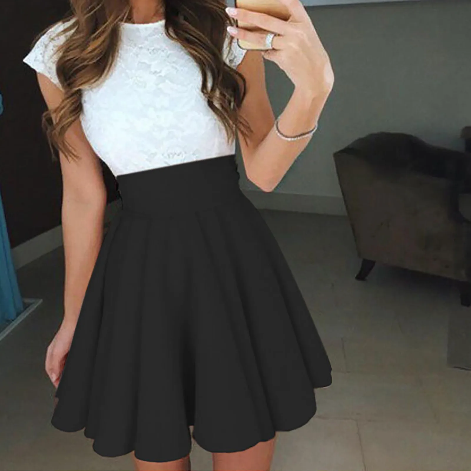 

JAYCOSIN Women Fashion High Waist Tutu Multicolor Pleated Solid Short Skirt Summer High Waisted Skirts Harajuku Shorts Skirts
