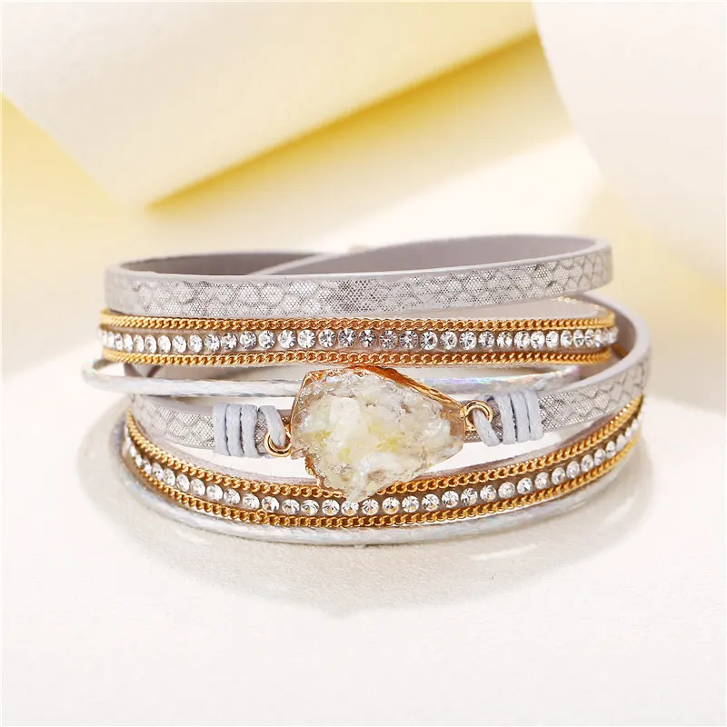 Женский винтажный браслет IF YOU новый многослойный кожаный с камнями и