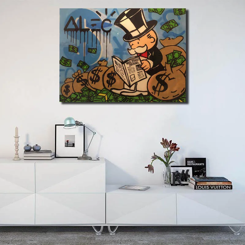 

Reading Newspaper Monopolinges Canvas Posters Prints Wall Art Painting Oil Decorative Picture Living Room Home Decor Framework