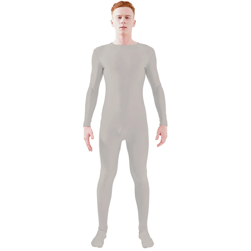Light Gray Ensnovo, блестящий комбинезон на молнии, Zentai, колготки для всего тела для мужчин, боди на заказ, костюм из цельного спандекса с длинным рукавом - Цвет: Light Gray