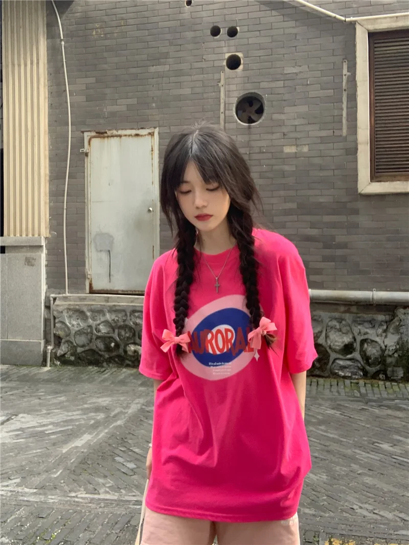 Футболка с коротким рукавом для школьниц Повседневная Свободная футболка