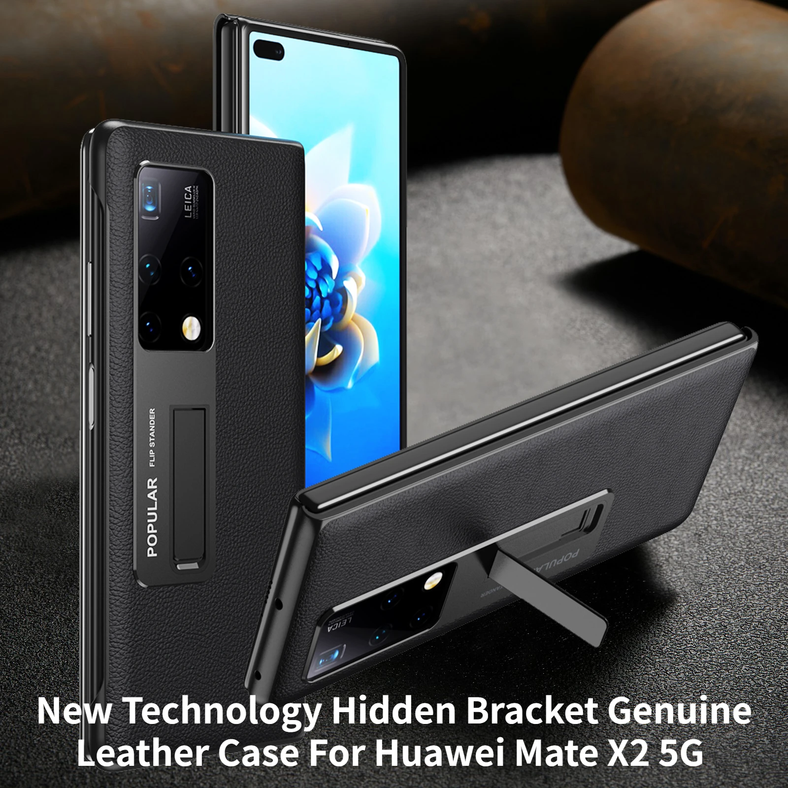 Чехол из натуральной кожи для Huawei Mate X2 со скрытым кронштейном и окошком | Чехлы