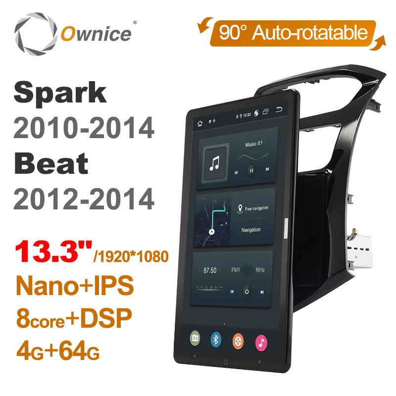 baratas Android 10.0 Ownice Rádio Do Carro 1din Para Chevrolet Spark 2010-2014 Batida 2012 - 2014 Carro Auto áudio Vídeo Hdmi 13.3 Polegada 1920*1080