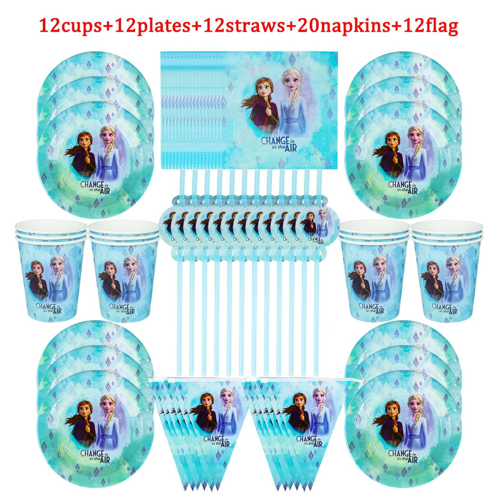 

Disney Theme Frozen Princess Disposable Tableware Cups Plates Napkins Baby Shower Party Favor Birthday Pack Event High Quality