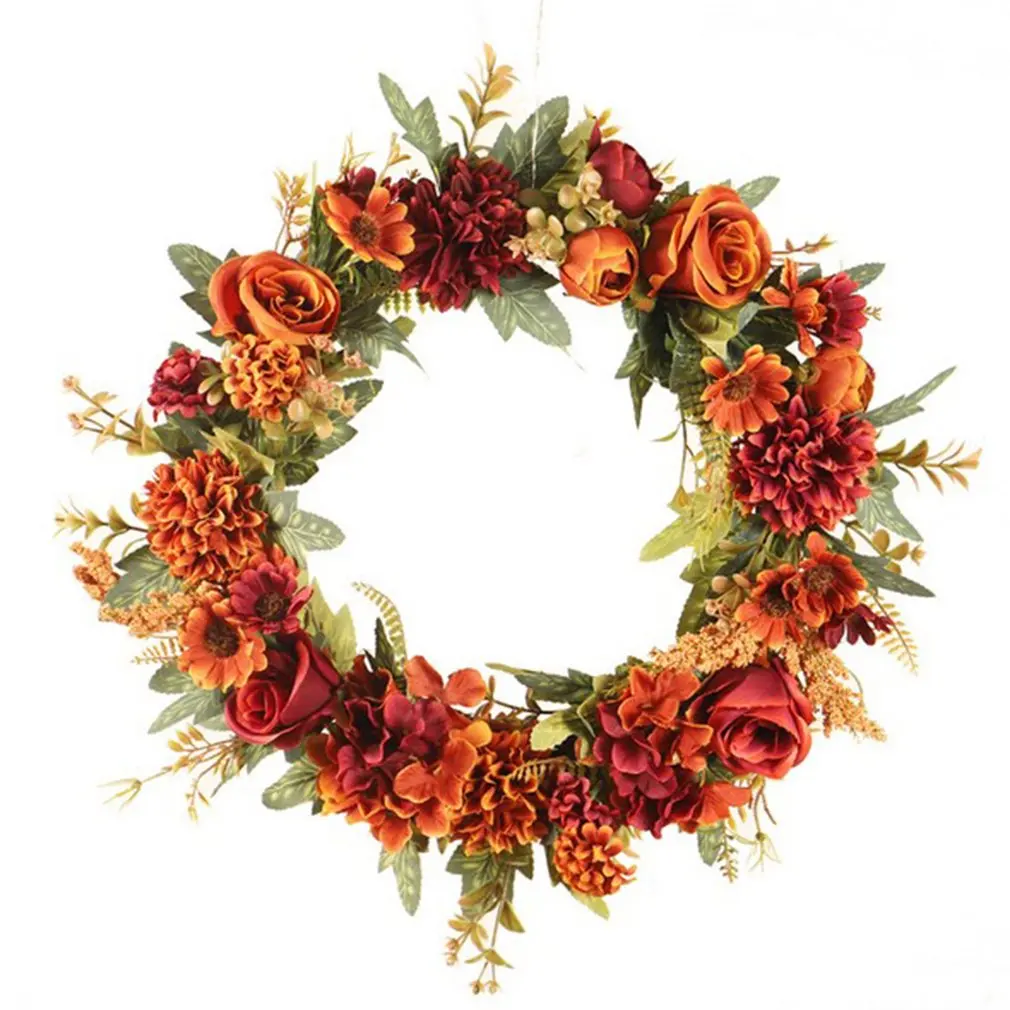 

Artificial Wreath Durable Beautiful Rose Fall Wreath Decoration Garland Hanging Decor for Home Thanksgiving Holiday