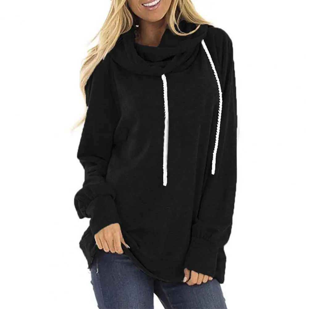 

Stylish Women Hooded Sweatshirt Solid Color Long Sleeve Pullover Hoodie Drawstring Loose Female Top Outerwear 2021 Autumn Winter