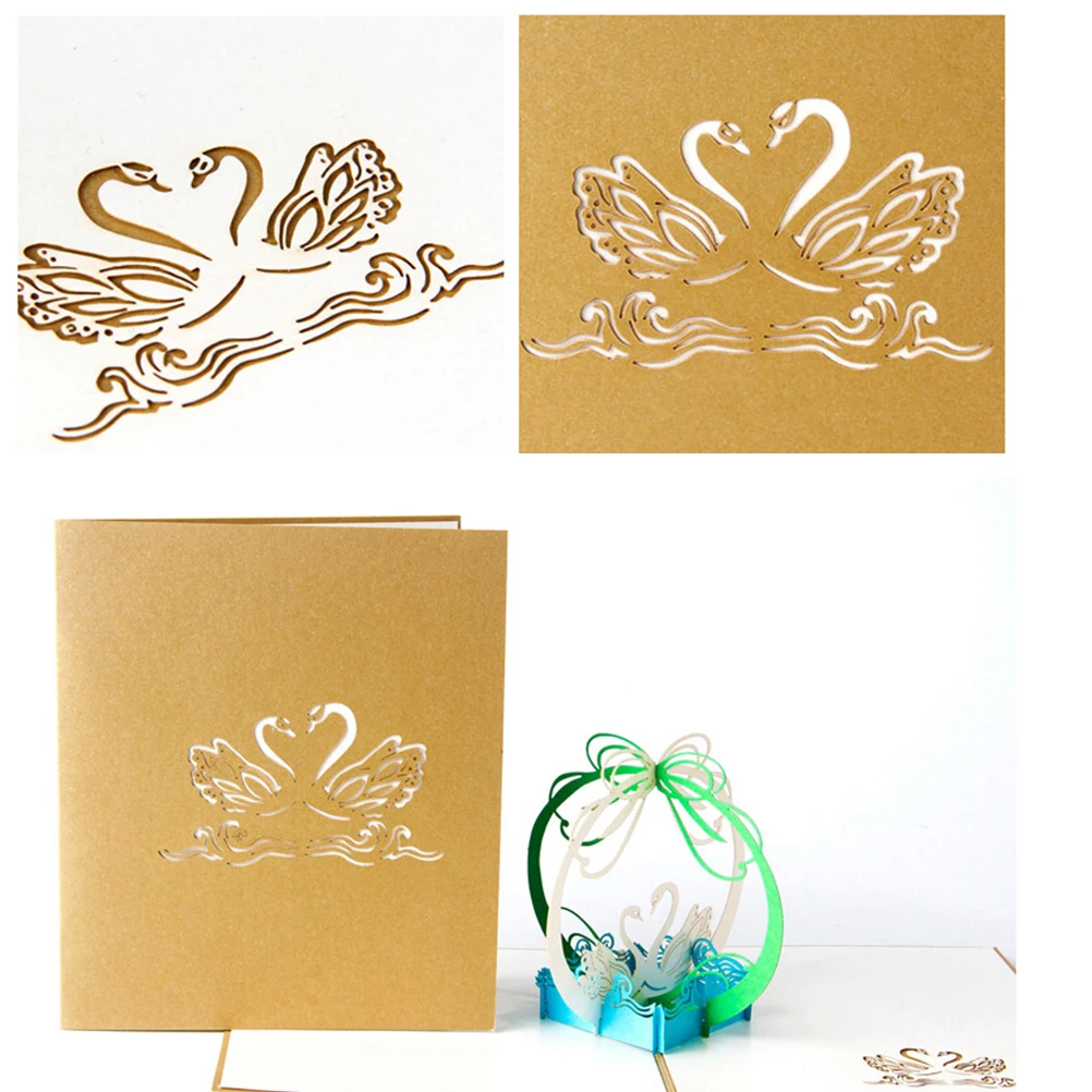 

3D handmade laser cut vintage cards creative Birthday gifts postcard Swan Greeting cards For Lovers Couple