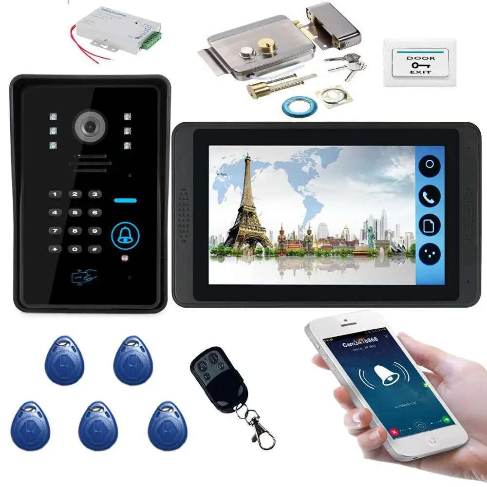 B KIT Wifi приложение удаленный Пароль/RFID разблокировка " ЖК IP домофон видеодомофон с дверным замком Видео дверной телефон ИК камера - Цвет: B KIT