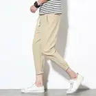 Брюки-багги мужские с завышенной талией, повседневные однотонные спортивные длинные штаны с завязкой на щиколотке и карманами, повседневные облегающие