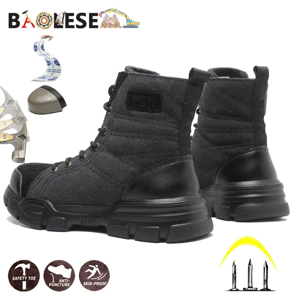 Мужская защитная обувь BAOLESEM рабочая стальной носок тактические рабочие ботинки