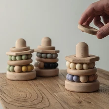 Baby Montessori Toy Wooden Building Jenga Blocks Silicone Teether Ring Intelligence Development Toys Educational Jenga Game