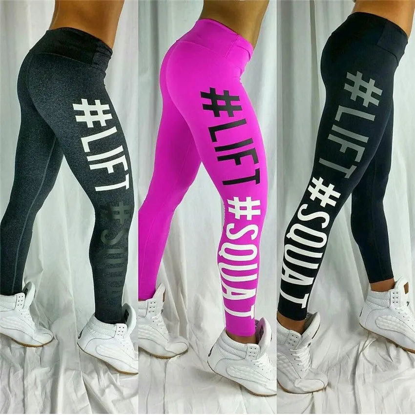 

Europe And America Leggings Printed Letter Sports Fitness Pants Ultra-stretch Slimming Leggings Women 9 Color 5 Code