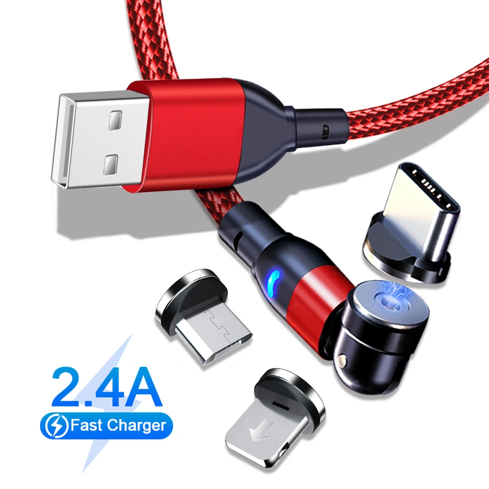 

1M 2M 540 Rotate LED Magnetic Cable USB Type C Wire Magnetic Charging Micro USB C Cord for iPhone Huawei Samsung XiaoMi Samsung