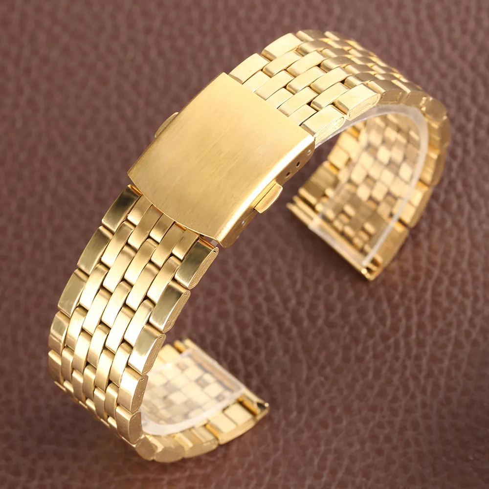 Золотые металлические ремешки для часов 18/20/22 мм складная застежка из