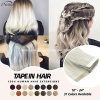 neitsi straight adhesive hair invisible machine remy tape in human hair extensions 12 24 80pcs double side tape skin weft hair