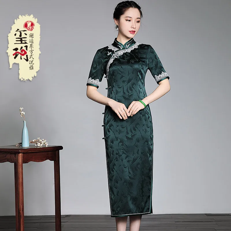 

Xiyue mid long silk Qipao in summer